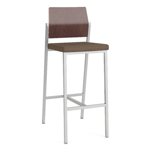 Avon Reception Cafe Stool UPH Seat HPL Back / Silver Steel / Walnut / Brown