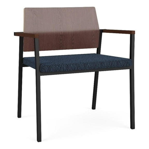 Avon Reception Oversize Chair UPH Seat HPL Back / Black Steel / Walnut / Blue