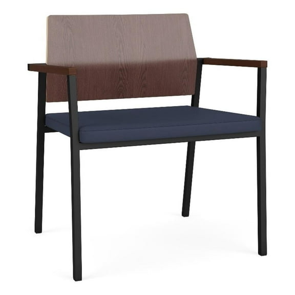 Avon Reception Oversize Chair UPH Seat HPL Back / Black Steel / Walnut / Blue