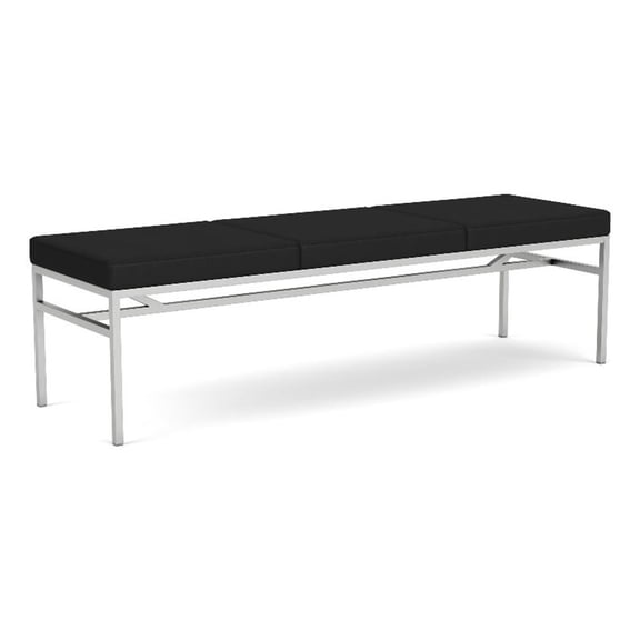 Avon Reception Waiting 3 Seat Bench 650 LB Capacity / Silver Steel / Black