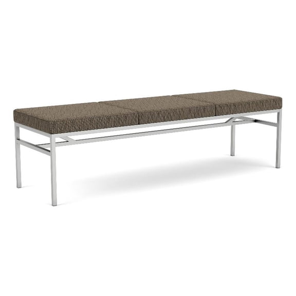 Avon Reception Waiting 3 Seat Bench 650 LB Capacity / Silver Steel / Brown