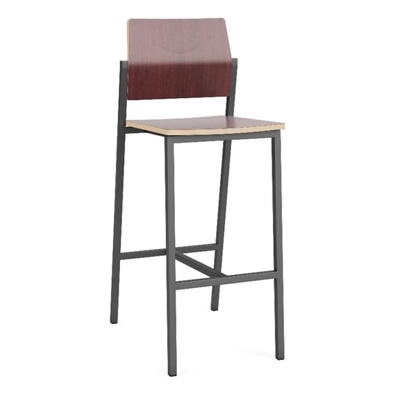 Avon Reception Waiting Cafe Stool HPL Seat Back / Charcoal Steel / Mahogany