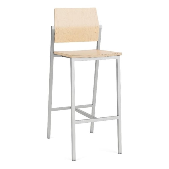 Avon Reception Waiting Cafe Stool HPL Seat Back / Silver Steel / Natural