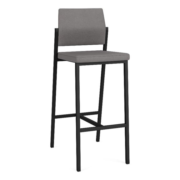 Avon Reception Waiting Cafe Stool UPH Seat Back / Black Steel / Light Gray