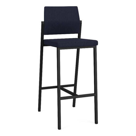 Avon Reception Waiting Cafe Stool UPH Seat Back / Black Steel / Navy Blue