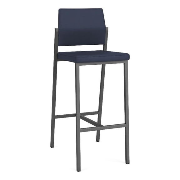 Avon Reception Waiting Cafe Stool UPH Seat Back / Charcoal Steel / Blue