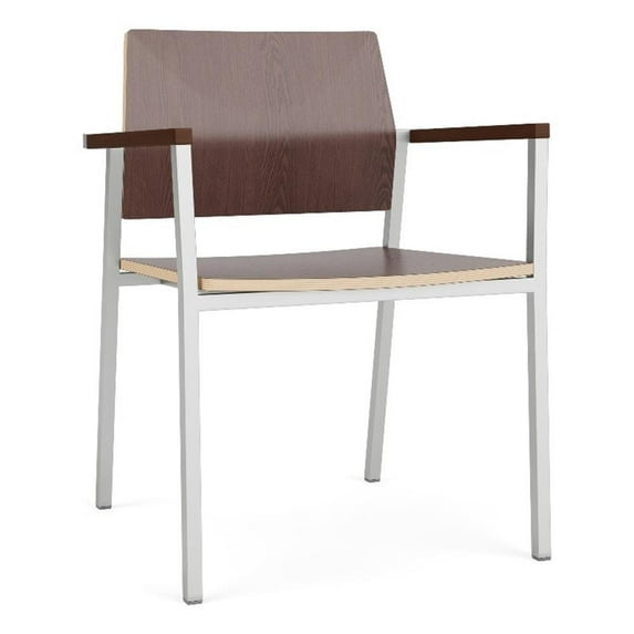 Avon Reception Waiting Guest Chair HPL Seat Back / Silver Steel / Walnut