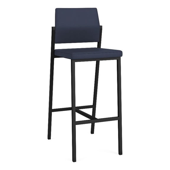 Avon Reception Waiting Room Cafe Stool UPH Seat Back / Black Steel / Blue