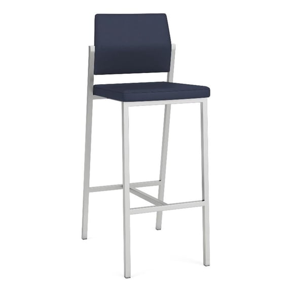 Avon Reception Waiting Room Cafe Stool UPH Seat Back / Silver Steel / Blue