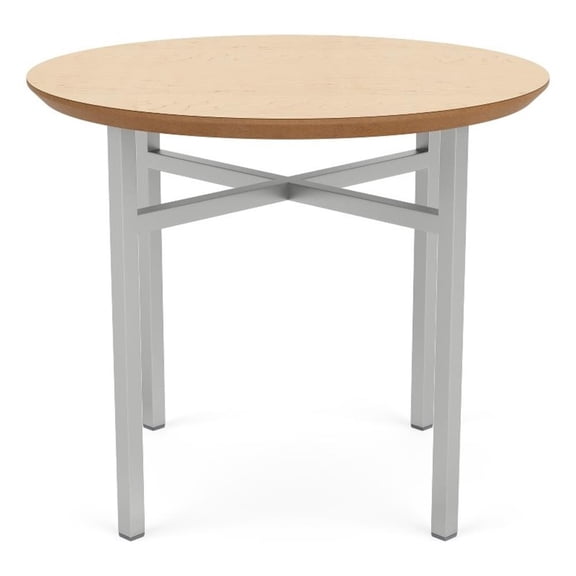 Avon Reception Waiting Round End Table 24" HPL Top / Silver Steel / Natural