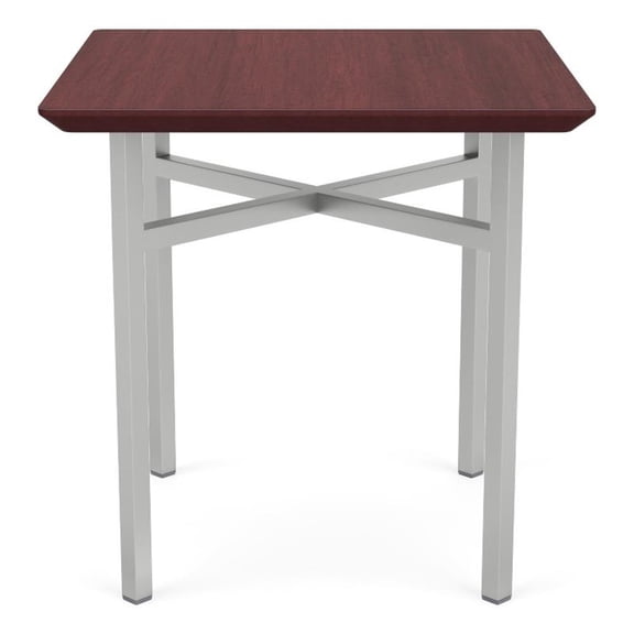 Avon Reception Waiting Square End Table 20x20" HPL Top / Silver Steel / Mahogany