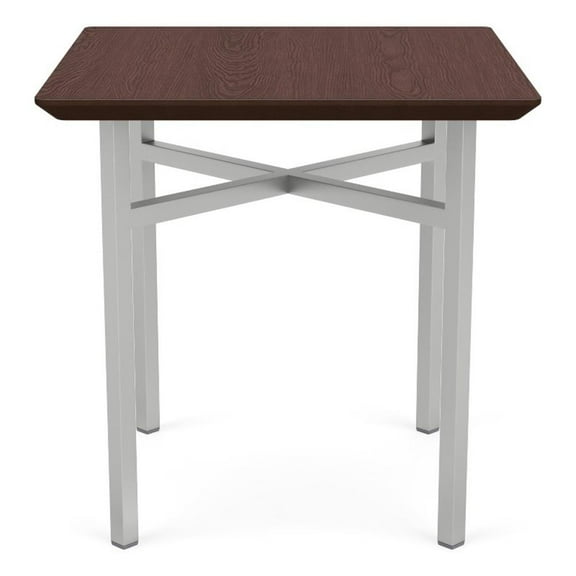 Avon Reception Waiting Square End Table 20x20" HPL Top / Silver Steel / Walnut