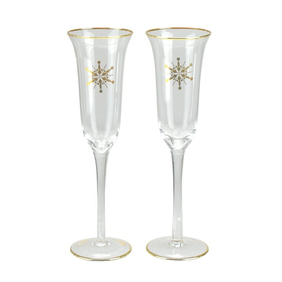 Avon Set of 2 Golden Snowflake Champagne Glasses 9.25"