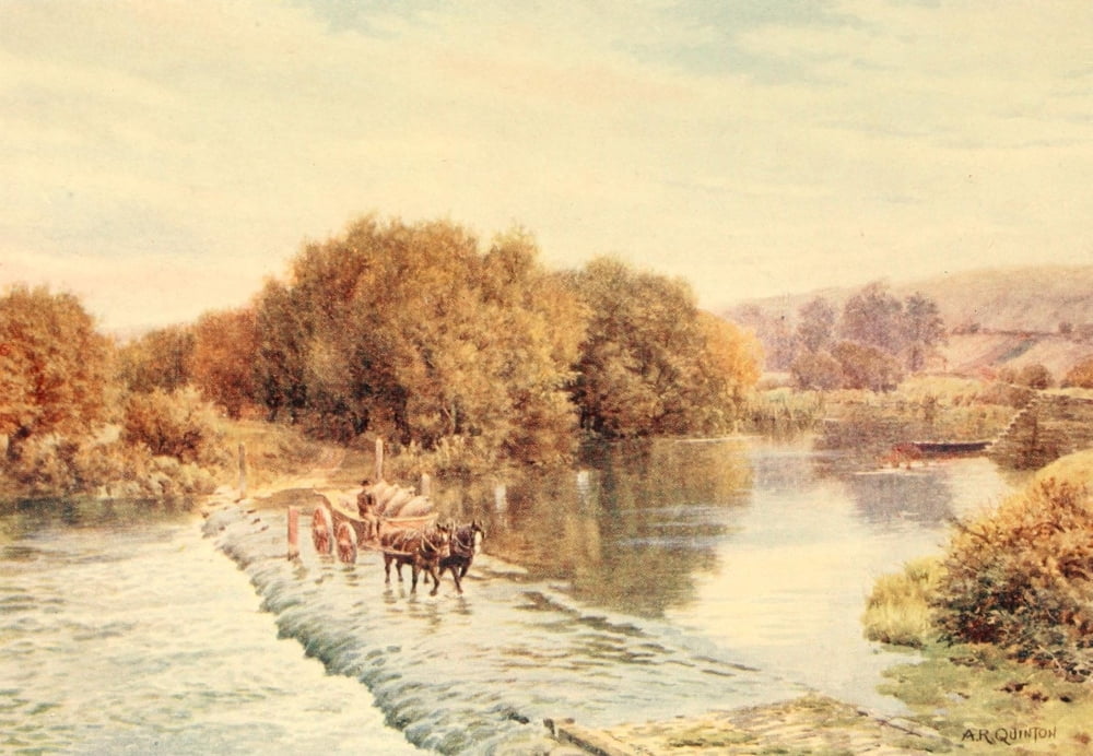 Avon & Shakespeares Country 1910 Ford at Harvington Canvas Art - Alfred Quinton (18 x 24)