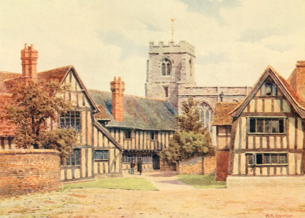 Avon & Shakespeares Country 1910 Grammar School Stratford on Avon Canvas Art - Alfred Quinton (18 x 24)