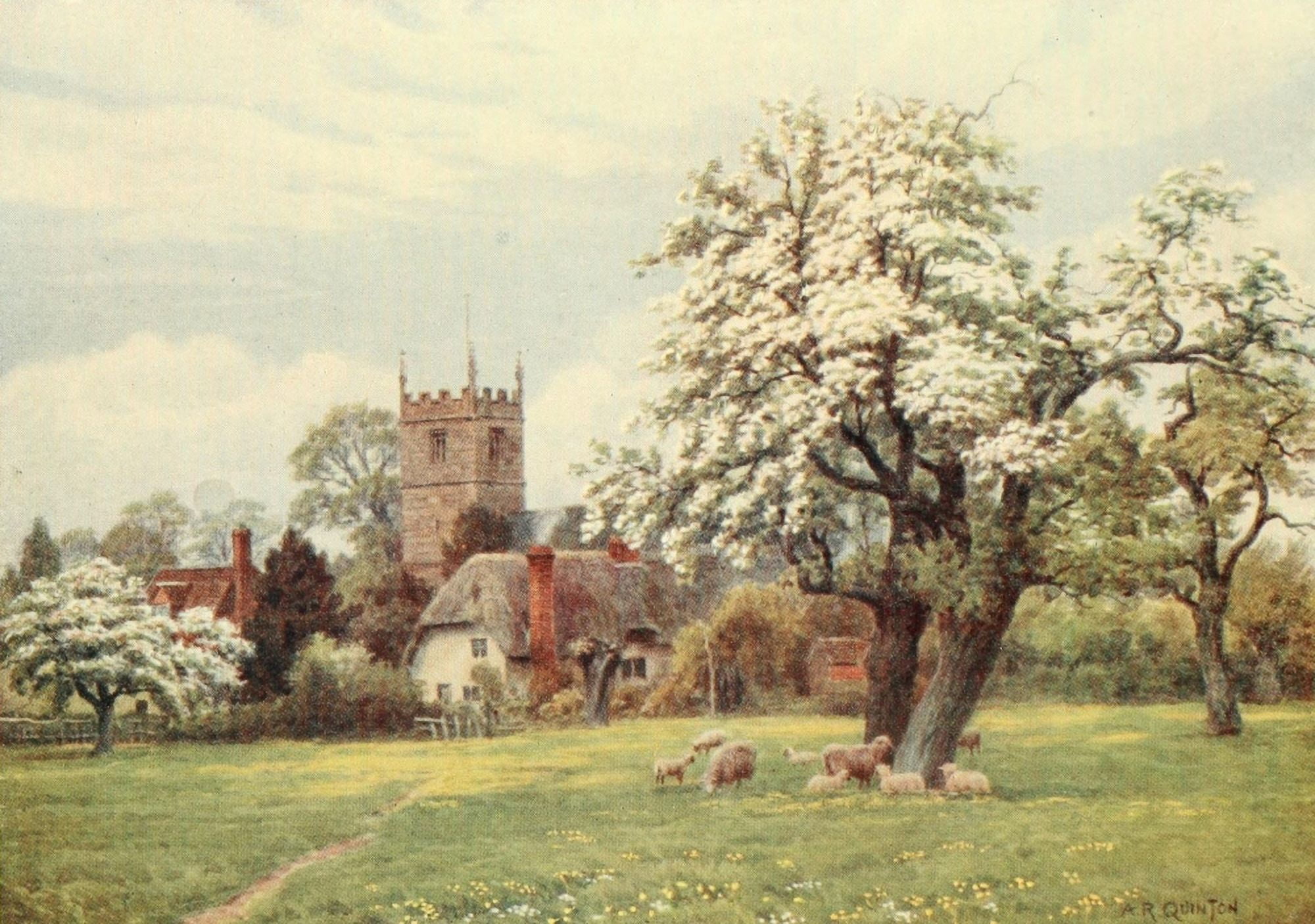 Avon & Shakespeares Country 1910 Great Comberton Canvas Art - Alfred Quinton (24 x 36)