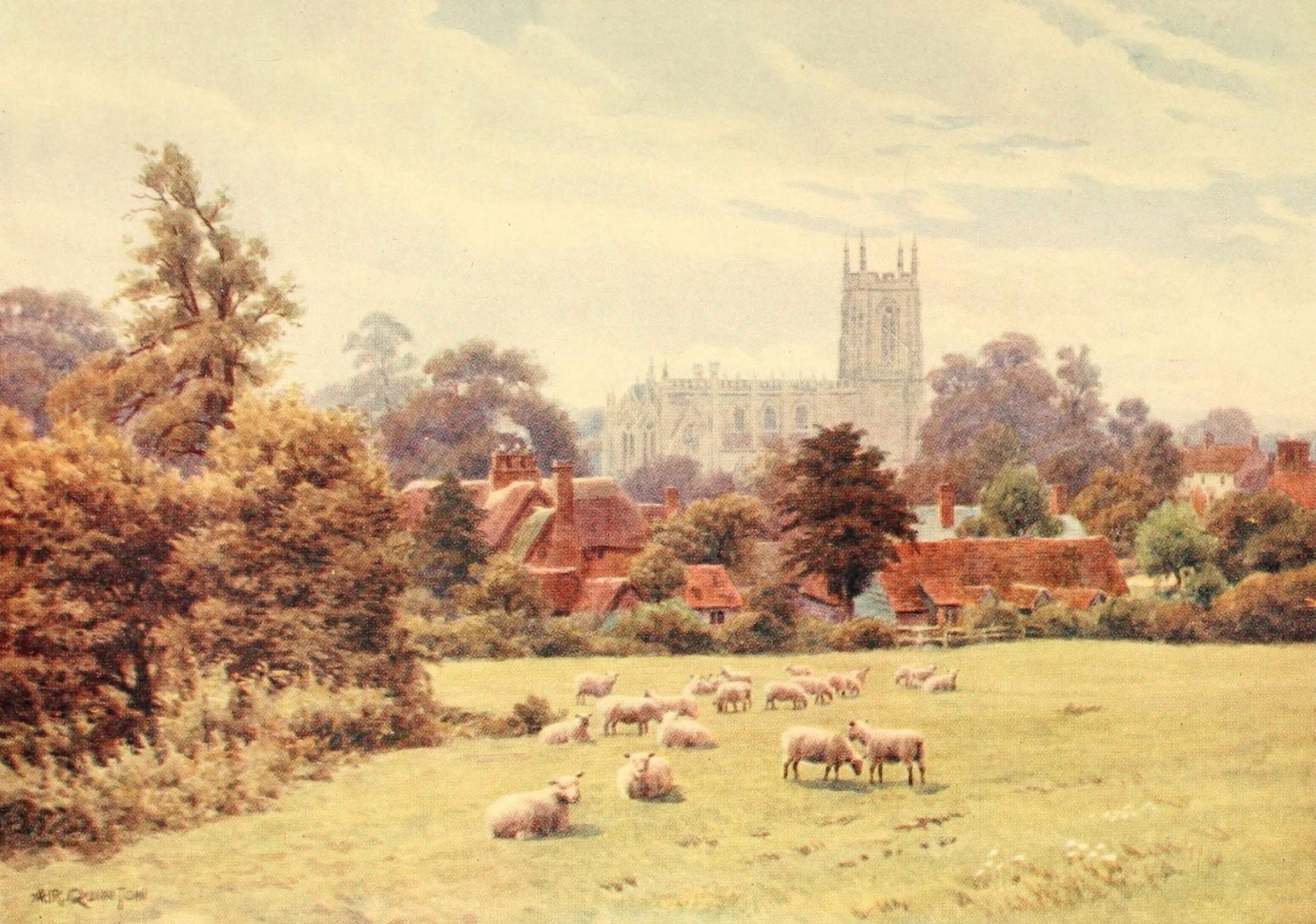 Avon & Shakespeares Country 1910 Hampton Lucy Canvas Art - Alfred Quinton (24 x 36)
