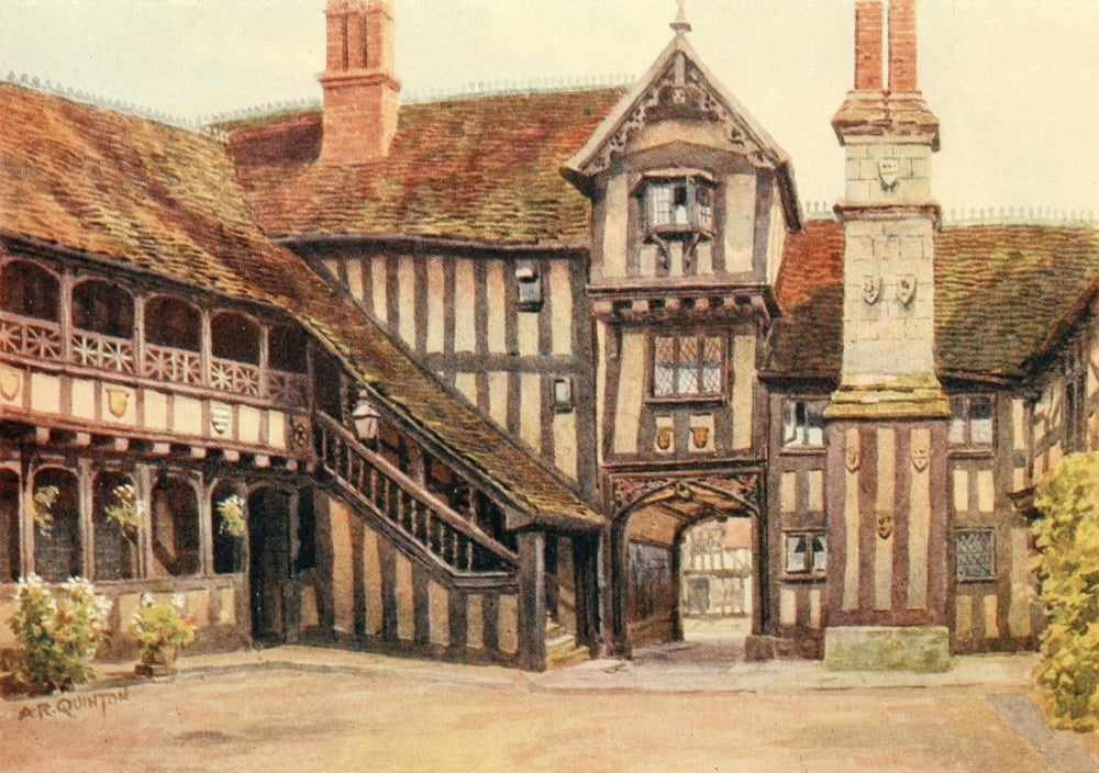 Avon & Shakespeares Country 1910 Quadrangle Leicesters Hospital Warwick Canvas Art - Alfred Quinton (18 x 24)