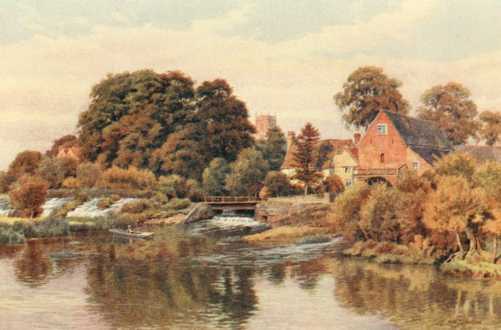Avon & Shakespeares Country 1910 Welford Mill & Weir Canvas Art - Alfred Quinton (24 x 36)