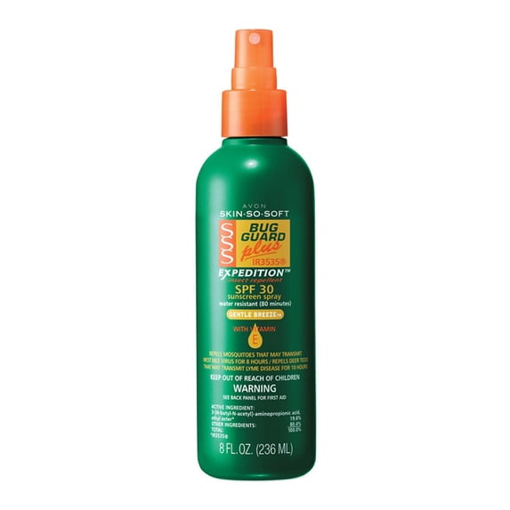 Avon Skin so Soft Liquid Bug Guard Repellent with SPF 30, Family Size Pump Spray 8 fl. oz.