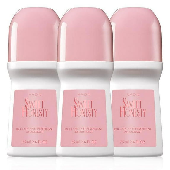 Avon  Sweet Honesty Deodorant 2.6 oz./75ml - Roll-On Antiperspirant Deodorant Anti-Whitening - Non-Staining - Quick-Drying Formula - 3 Pack