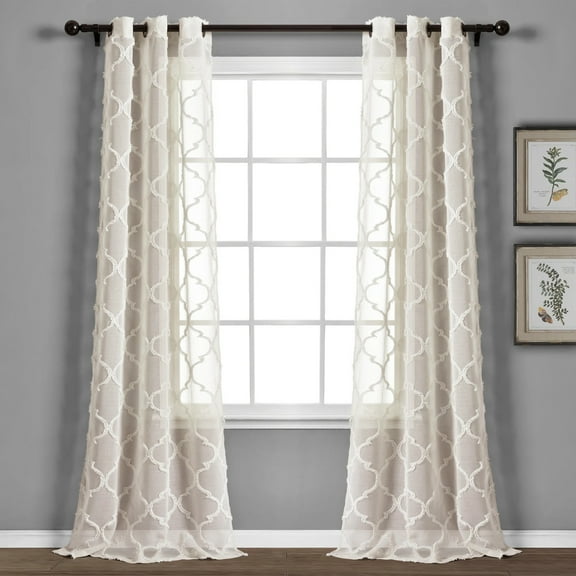 Avon Trellis Grommet Sheer Window Curtain Panels Beige 38X95 Set