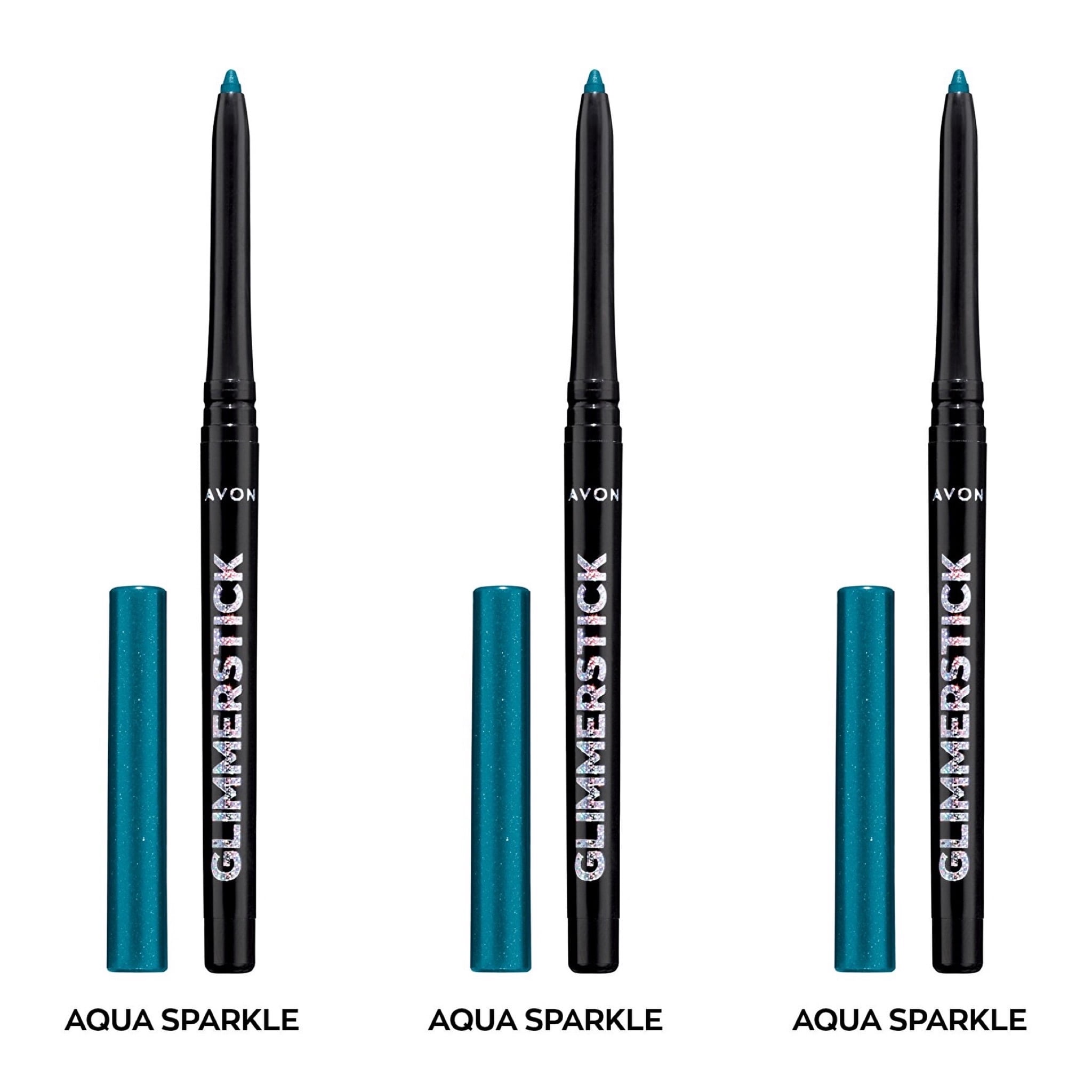 Avon Ultra Colour Glimmerstick Retractable Diamonds Eyeliner, AQUA SPARKLE, Waterproof & Smudge-Proof Shimmer Eye Makeup, SET OF 3, 0.012 oz / 0.35 g Each