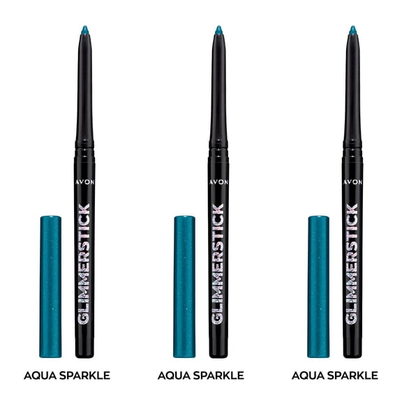 Avon Ultra Colour Glimmerstick Retractable Diamonds Eyeliner, AQUA SPARKLE, Waterproof & Smudge-Proof Shimmer Eye Makeup, SET OF 3, 0.012 oz / 0.35 g Each