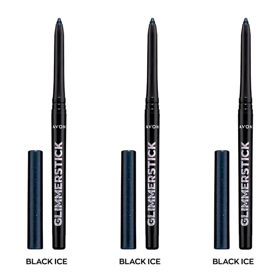 Avon Ultra Colour Glimmerstick Retractable Diamonds Eyeliner, BLACK ICE, Waterproof & Smudge-Proof Shimmer Eye Makeup, SET OF 3, 0.012 oz / 0.35 g Each