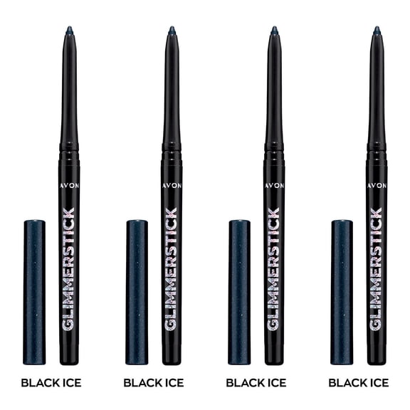 Avon Ultra Colour Glimmerstick Retractable Diamonds Eyeliner, BLACK ICE, Waterproof & Smudge-Proof Shimmer Eye Makeup, SET OF 4, 0.012 oz / 0.35 g Each