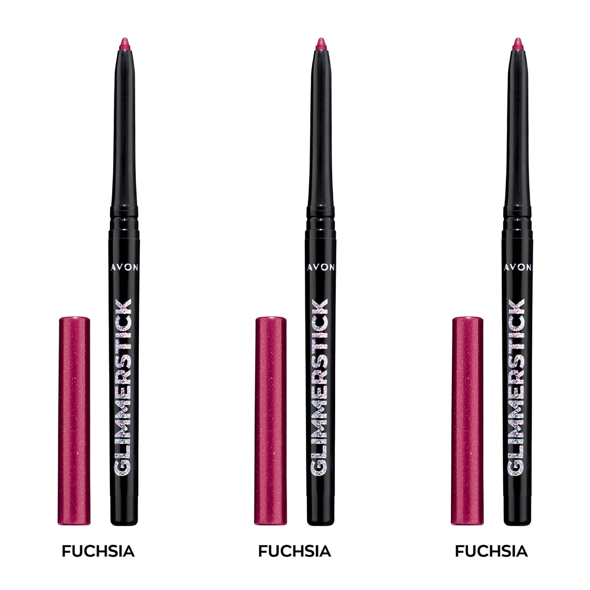 Avon Ultra Colour Glimmerstick Retractable Diamonds Eyeliner, FUCHSIA, Waterproof & Smudge-Proof Shimmer Eye Makeup, SET OF 3, 0.012 oz / 0.35 g Each