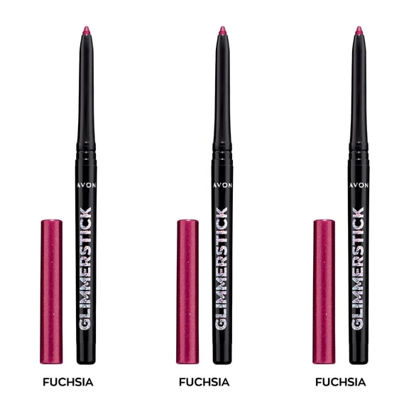Avon Ultra Colour Glimmerstick Retractable Diamonds Eyeliner, FUCHSIA, Waterproof & Smudge-Proof Shimmer Eye Makeup, SET OF 3, 0.012 oz / 0.35 g Each
