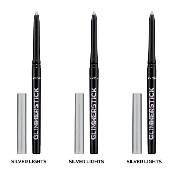 Avon Ultra Colour Glimmerstick Retractable Diamonds Eyeliner, SILVER LIGHTS, Waterproof & Smudge-Proof Shimmer Eye Makeup, SET OF 3, 0.012 oz / 0.35 g Each