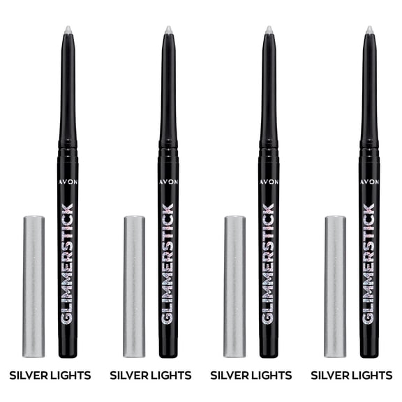 Avon Ultra Colour Glimmerstick Retractable Diamonds Eyeliner, SILVER LIGHTS, Waterproof & Smudge-Proof Shimmer Eye Makeup, SET OF 4, 0.012 oz / 0.35 g Each