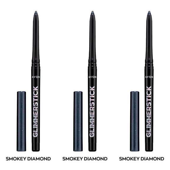 Avon Ultra Colour Glimmerstick Retractable Diamonds Eyeliner, SMOKEY DIAMOND, Waterproof & Smudge-Proof Shimmer Eye Makeup, SET OF 3, 0.012 oz / 0.35 g Each