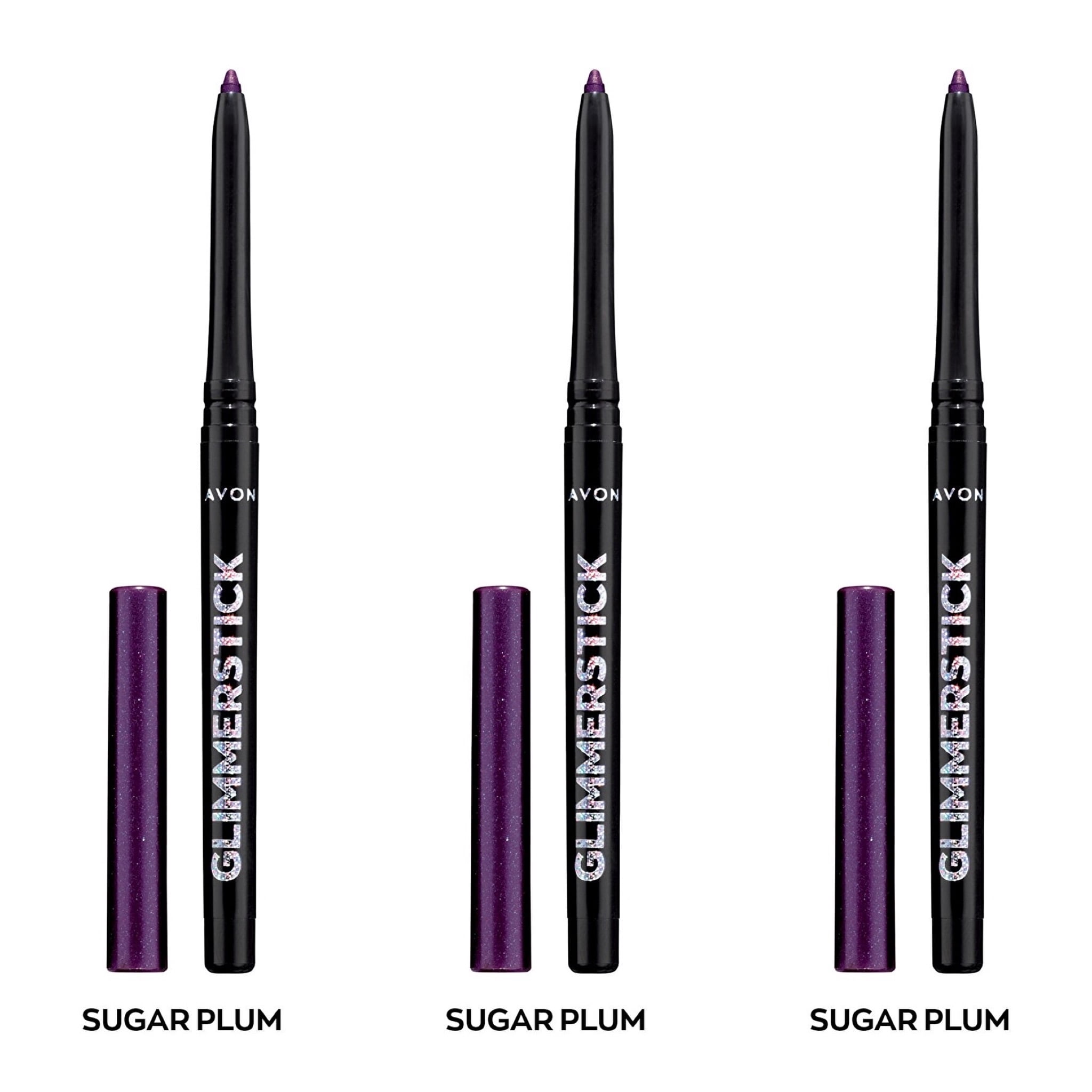 Avon Ultra Colour Glimmerstick Retractable Diamonds Eyeliner, SUGAR PLUM, Waterproof & Smudge-Proof Shimmer Eye Makeup, SET OF 3, 0.012 oz / 0.35 g Each