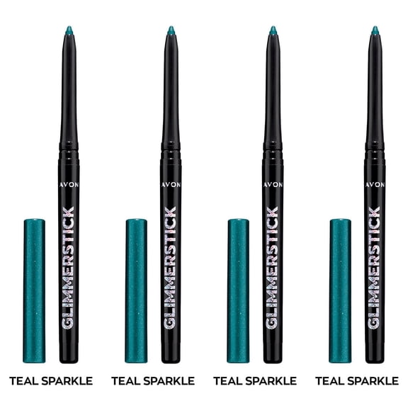 Avon Ultra Colour Glimmerstick Retractable Diamonds Eyeliner, TEAL SPARKLE, Waterproof & Smudge-Proof Shimmer Eye Makeup, SET OF 4, 0.012 oz / 0.35 g Each