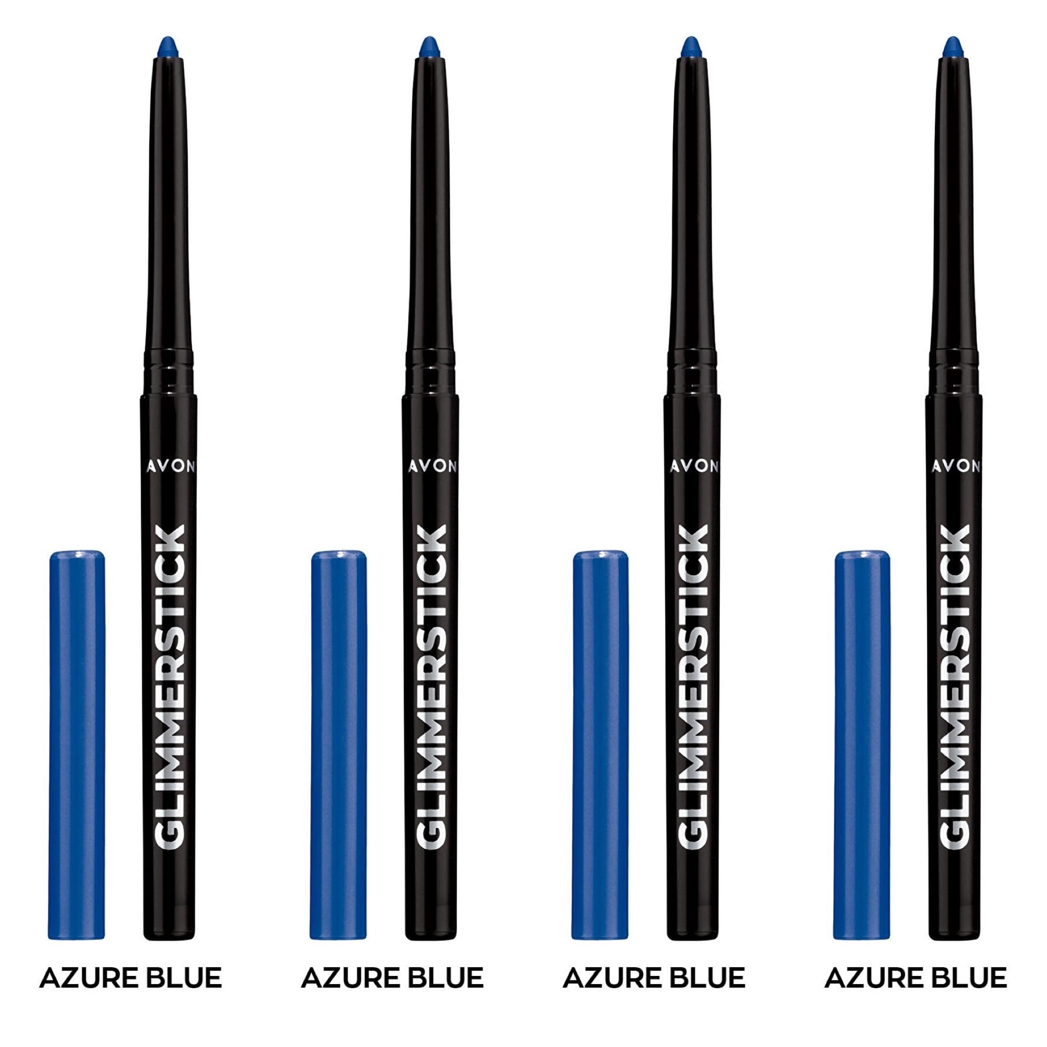 Avon Ultra Colour Glimmerstick Retractable Eyeliner, AZURE BLUE, Waterproof & Smudge-Proof Glide-On Eye Makeup, SET OF 4, 0.01 oz / 0.28 g Each