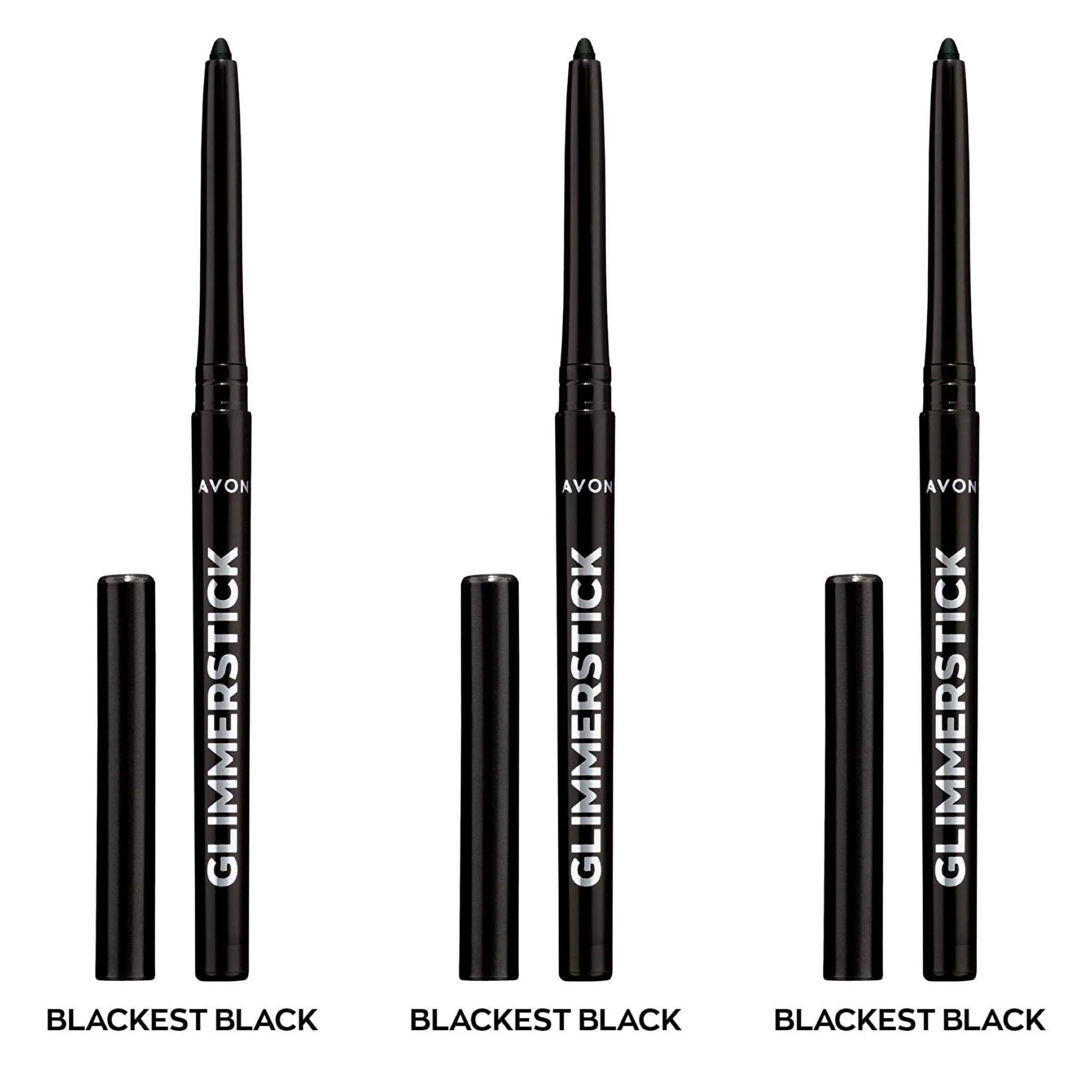 Avon Ultra Colour Glimmerstick Retractable Eyeliner, Blackest Black, Waterproof & Smudge-Proof Glide-On Eye Makeup, Set of 3, 0.01 oz / 0.28 g Each