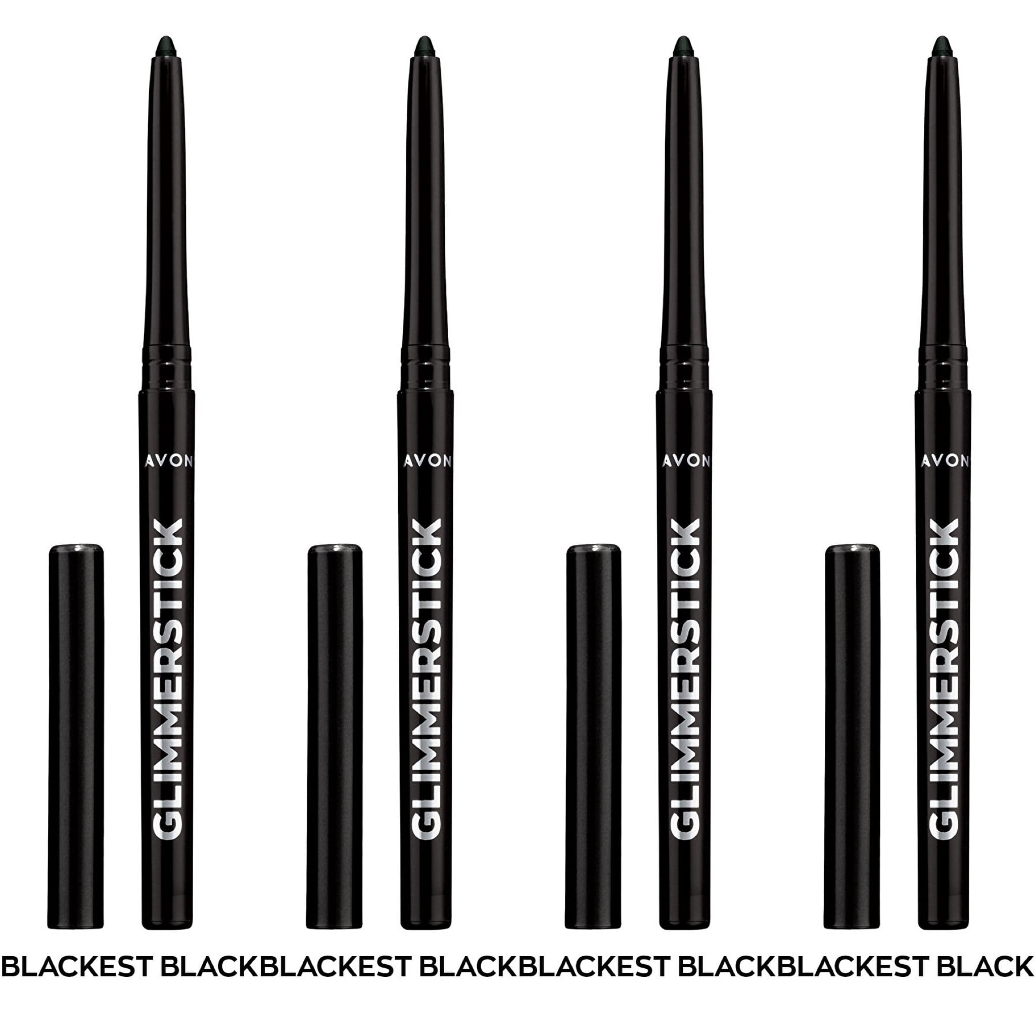 Avon Ultra Colour Glimmerstick Retractable Eyeliner, Blackest Black, Waterproof & Smudge-Proof Glide-On Eye Makeup, Set of 4, 0.01 oz / 0.28 g Each