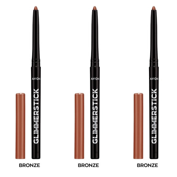 Avon Ultra Colour Glimmerstick Retractable Eyeliner, Bronze, Waterproof & Smudge-Proof Glide-On Eye Makeup, SET OF 3, 0.01 oz / 0.28 g Each