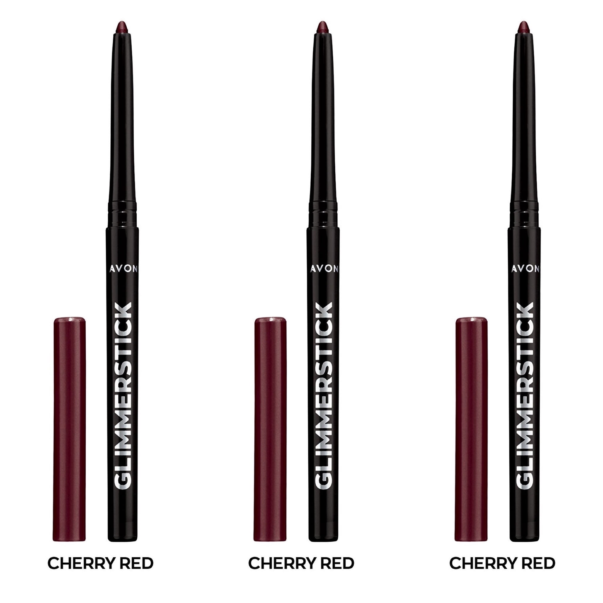 Avon Ultra Colour Glimmerstick Retractable Eyeliner, Cherry Red, Waterproof & Smudge-Proof Glide-On Eye Makeup, SET OF 3, 0.01 oz / 0.28 g Each