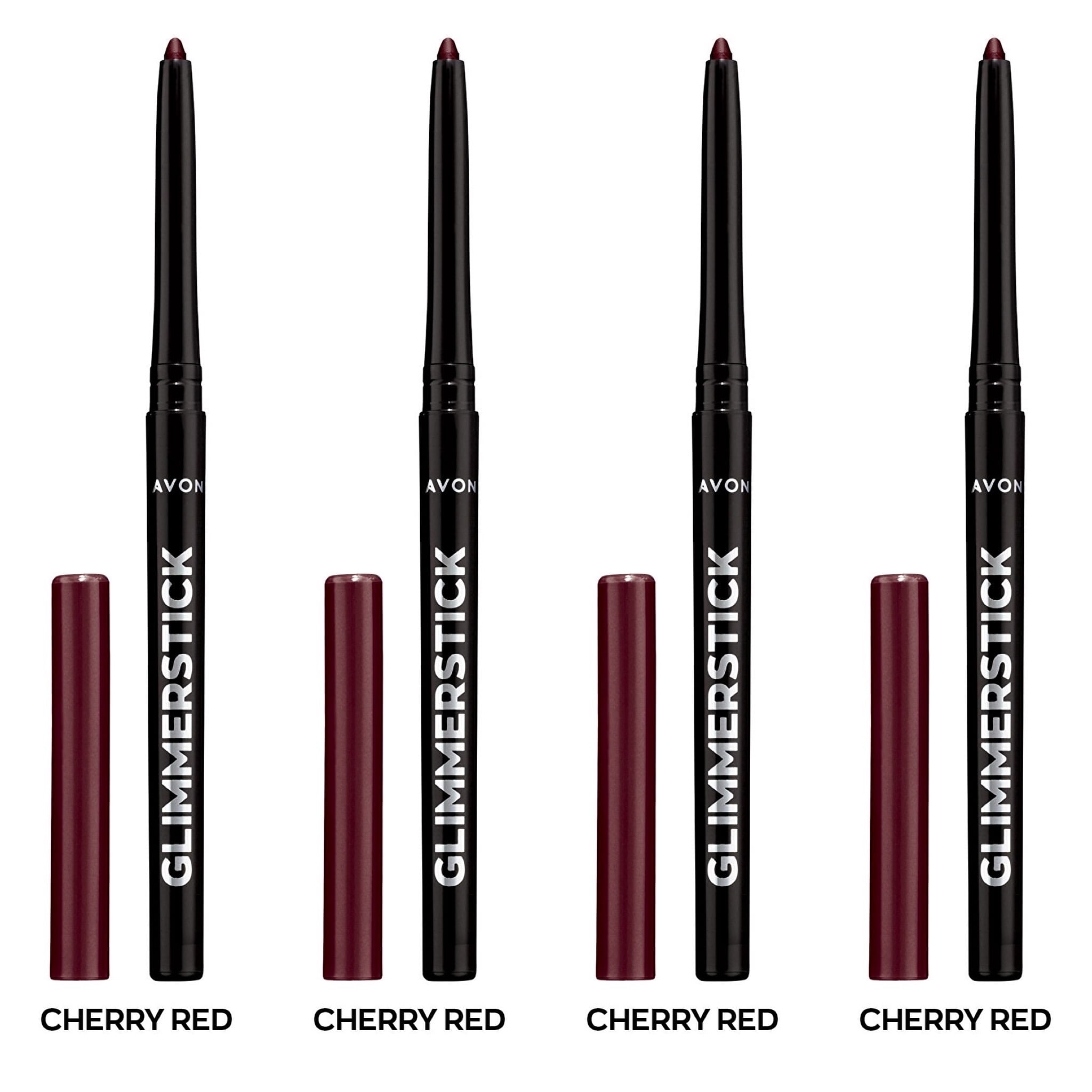 Avon Ultra Colour Glimmerstick Retractable Eyeliner, Cherry Red, Waterproof & Smudge-Proof Glide-On Eye Makeup, SET OF 4, 0.01 oz / 0.28 g Each