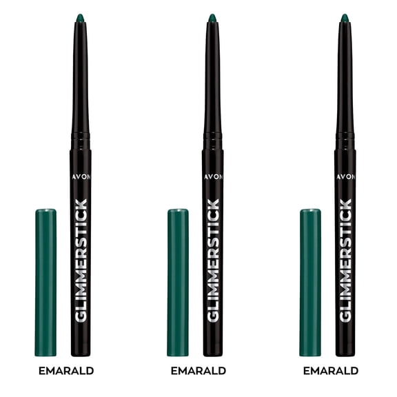 Avon Ultra Colour Glimmerstick Retractable Eyeliner, EMERALD, Waterproof & Smudge-Proof Glide-On Eye Makeup, SET OF 3, 0.01 oz / 0.28 g Each