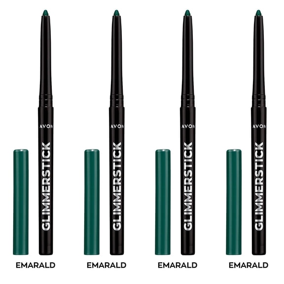 Avon Ultra Colour Glimmerstick Retractable Eyeliner, EMERALD, Waterproof & Smudge-Proof Glide-On Eye Makeup, SET OF 4, 0.01 oz / 0.28 g Each