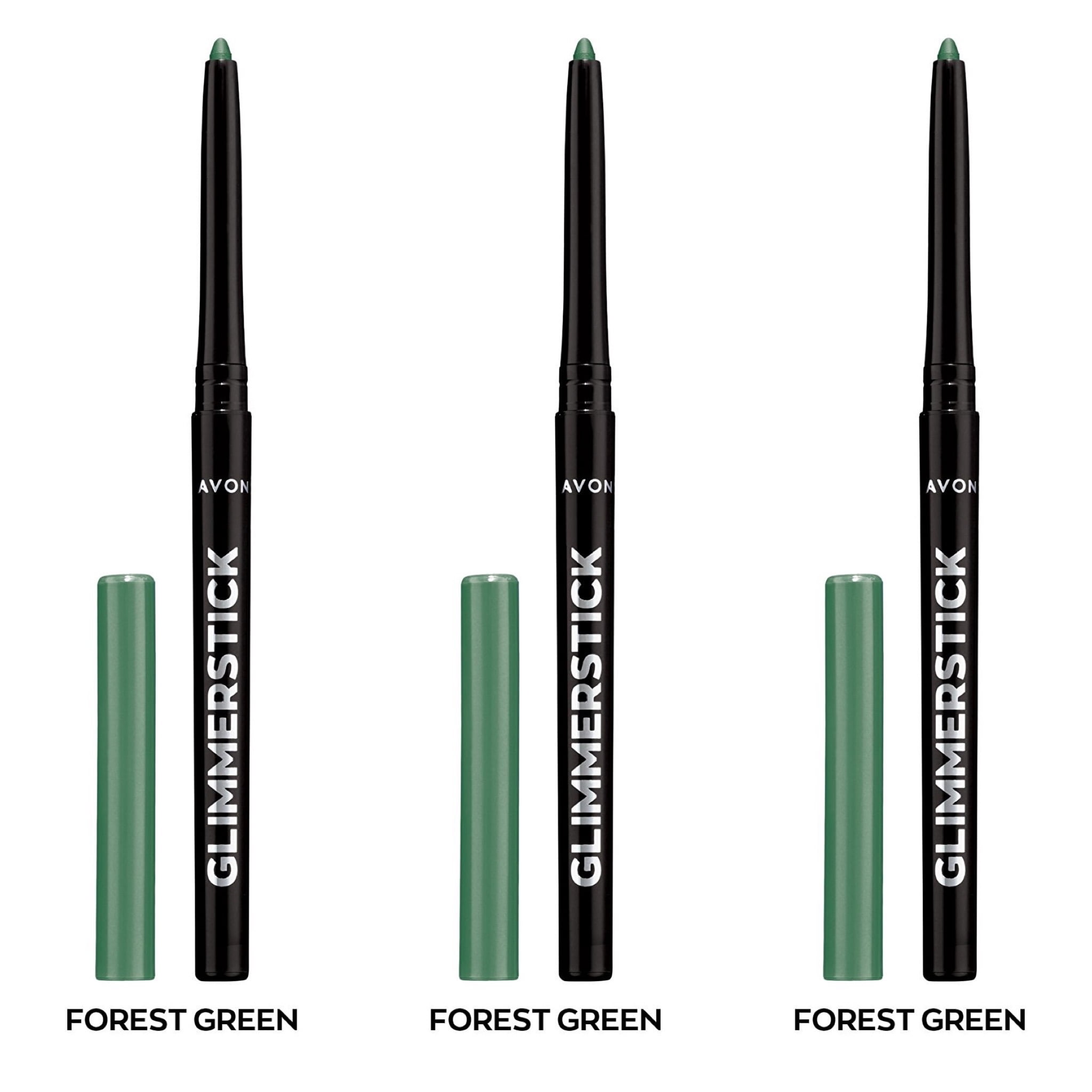 Avon Ultra Colour Glimmerstick Retractable Eyeliner, FOREST GREEN, Waterproof & Smudge-Proof Glide-On Eye Makeup, SET OF 3, 0.01 oz / 0.28 g Each