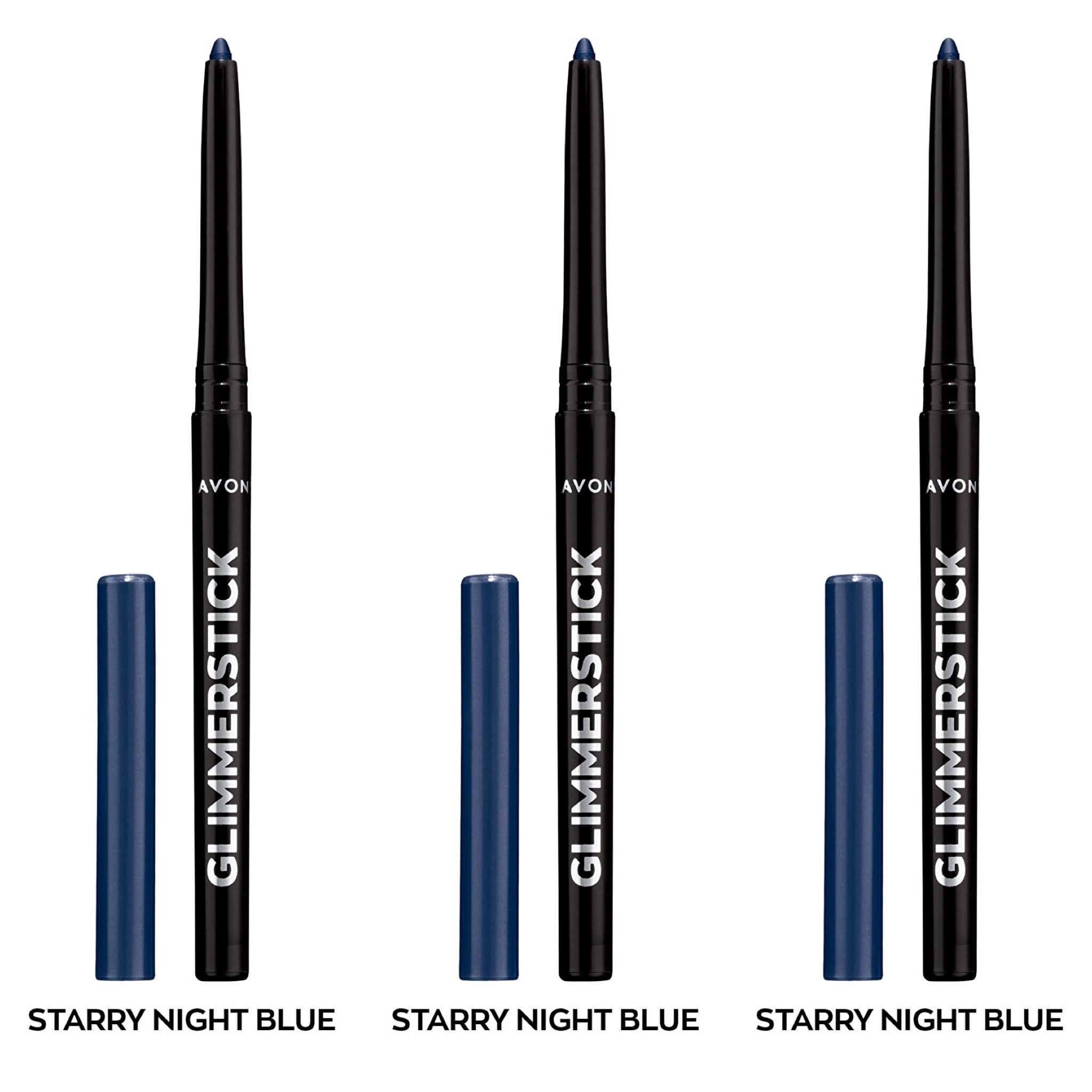 Avon Ultra Colour Glimmerstick Retractable Eyeliner, STARRY NIGHT BLUE, Waterproof & Smudge-Proof Glide-On Eye Makeup, SET OF 3, 0.01 oz / 0.28 g Each