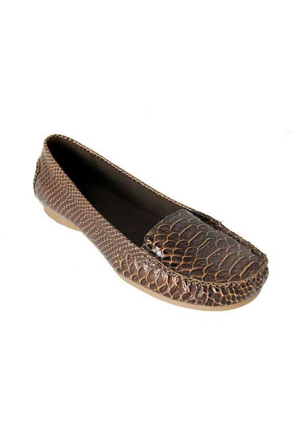 Women's Brown Exotic Animal Print Snake Skin Comfort Loafer Shoes - Size 6