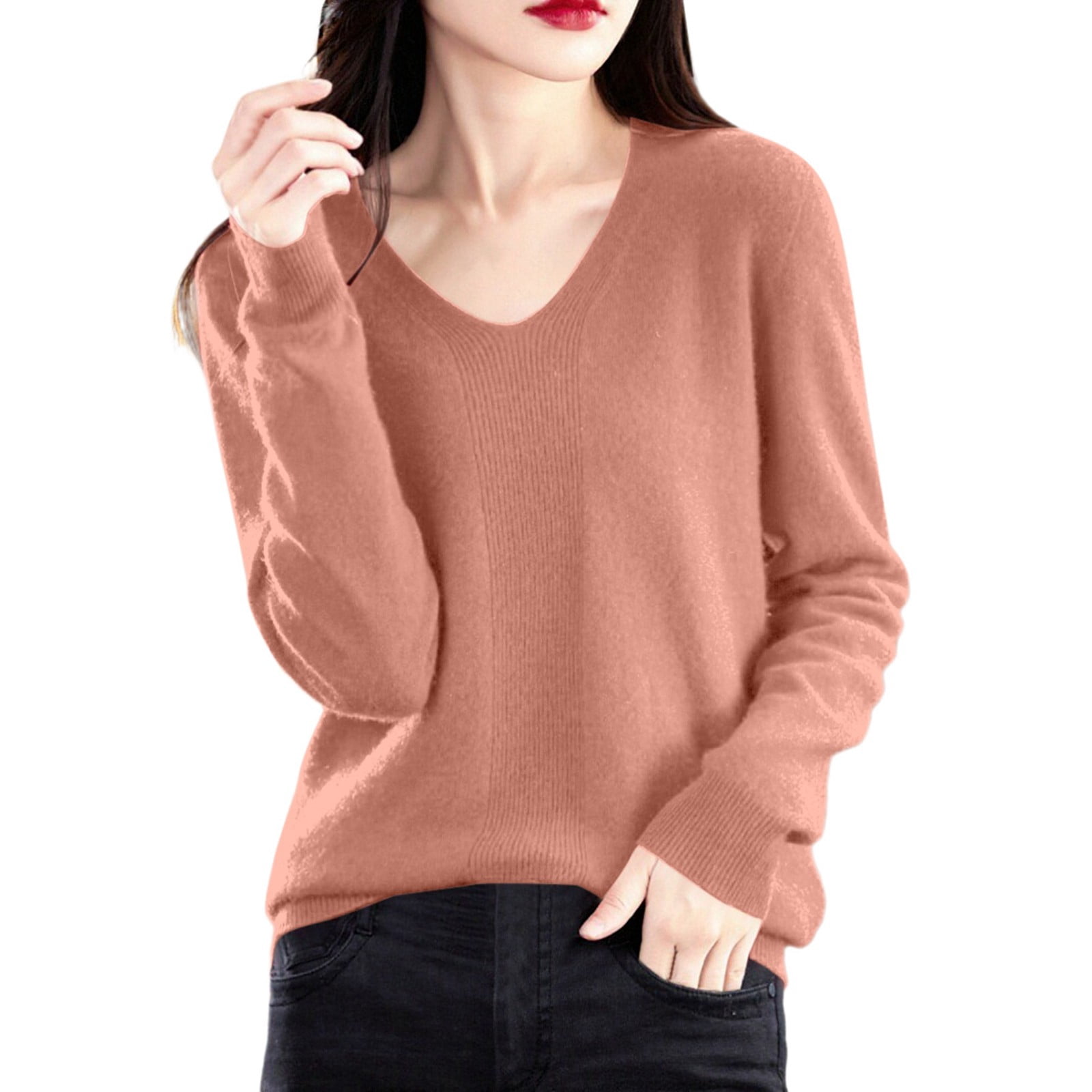 Full Size Casual V-Neck Knit Sweater Plus Size
