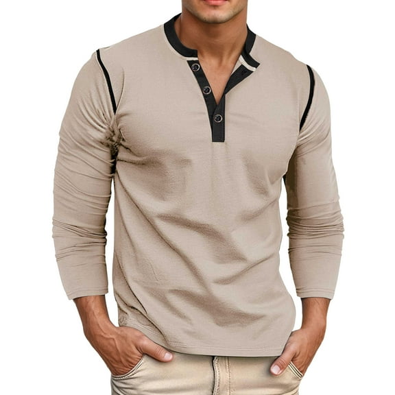 AvonTall T Shirts for Man Long Sleeve Business Casual T Shirts Regular Fit Stretch Breathable Solid Tee Tops Workwear, Khaki Size XXXL